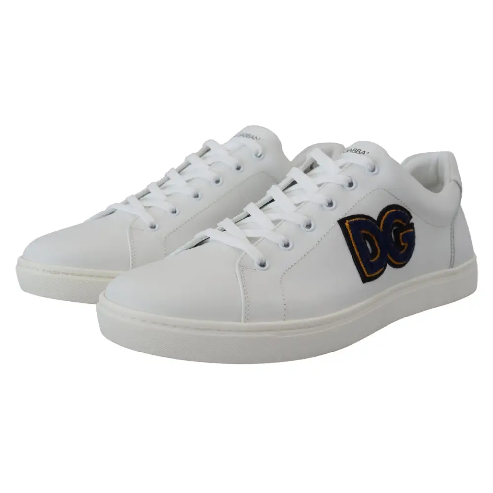 Dolce & Gabbana Weißes Leder DG Logo Casual Turnschuhe Schuhe - EU39.5/US6.5