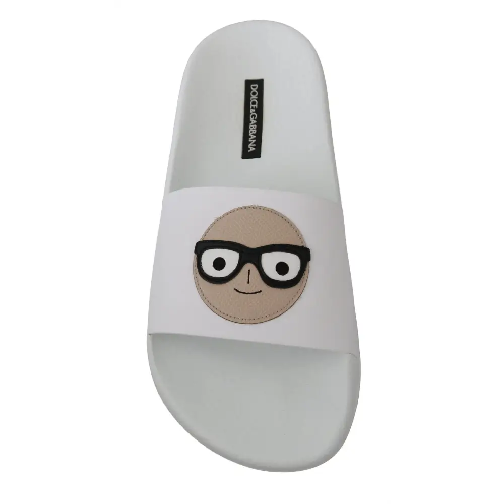 Dolce & Gabbana Weißes Leder #dgfamily Rutschen Schuhe Sandalen - EU35/US4.5