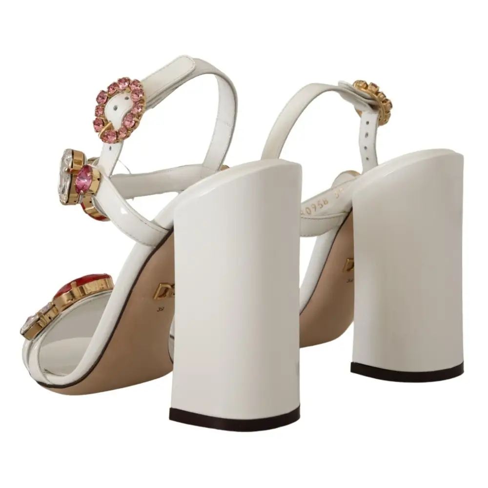Dolce & Gabbana Weißes Leder Kristall Keira Heels Sandalen Schuhe - EU35.5/US5