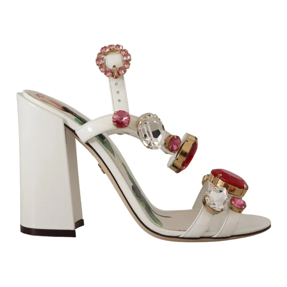 Dolce & Gabbana Weißes Leder Kristall Keira Heels Sandalen Schuhe - EU35.5/US5