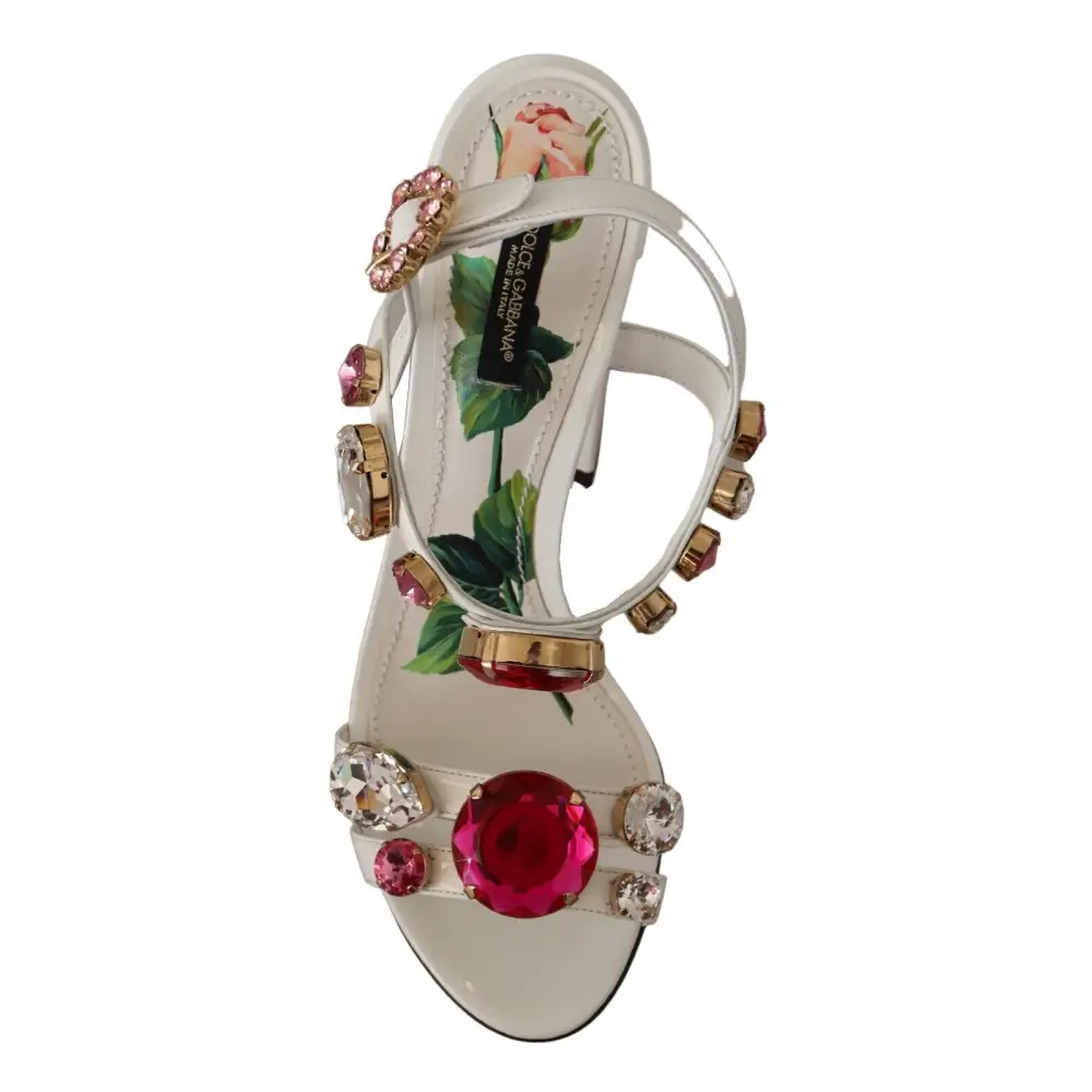 Dolce & Gabbana Weißes Leder Kristall Keira Heels Sandalen Schuhe - EU35.5/US5
