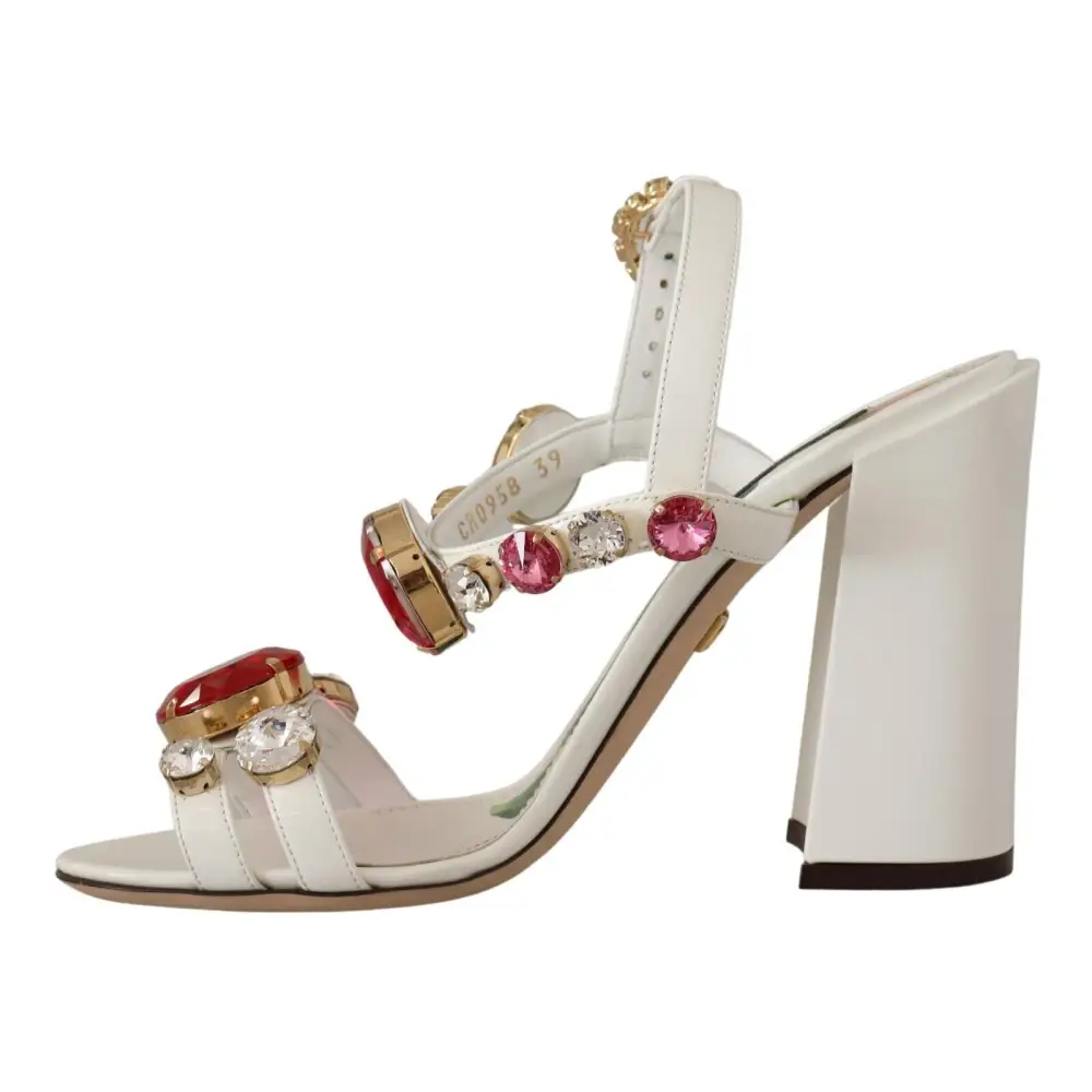 Dolce & Gabbana Weißes Leder Kristall Keira Heels Sandalen Schuhe - EU35.5/US5