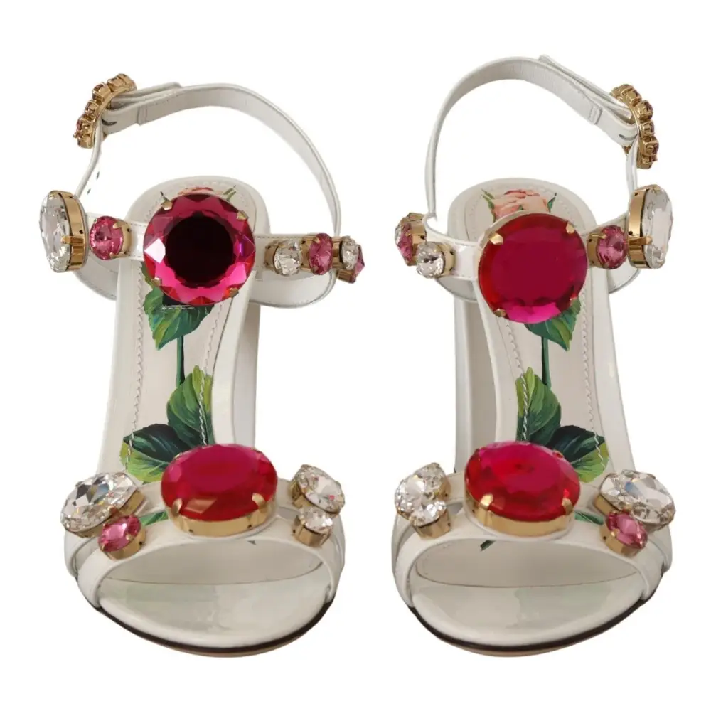 Dolce & Gabbana Weißes Leder Kristall Keira Heels Sandalen Schuhe - EU35.5/US5
