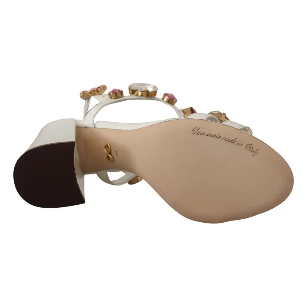 Dolce & Gabbana Weißes Leder Kristall Keira Heels Sandalen Schuhe - EU35.5/US5