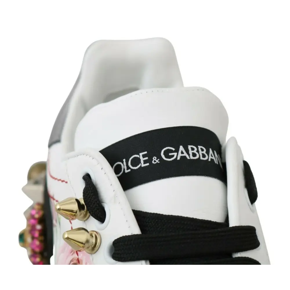 Dolce & Gabbana Weißes Leder Kristall Rosen Floral Turnschuhe Schuhe - EU35/US4.5