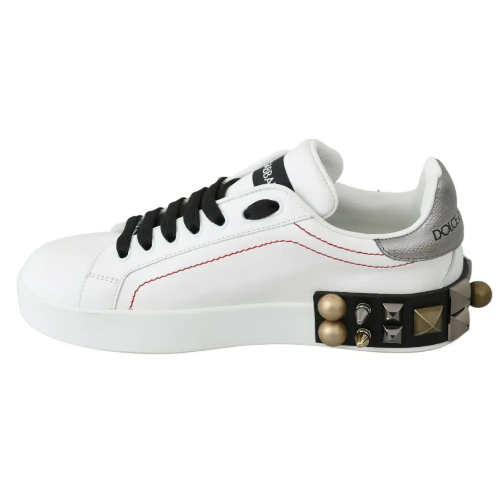 Dolce & Gabbana Weißes Leder Kristall Rosen Floral Turnschuhe Schuhe - EU35/US4.5