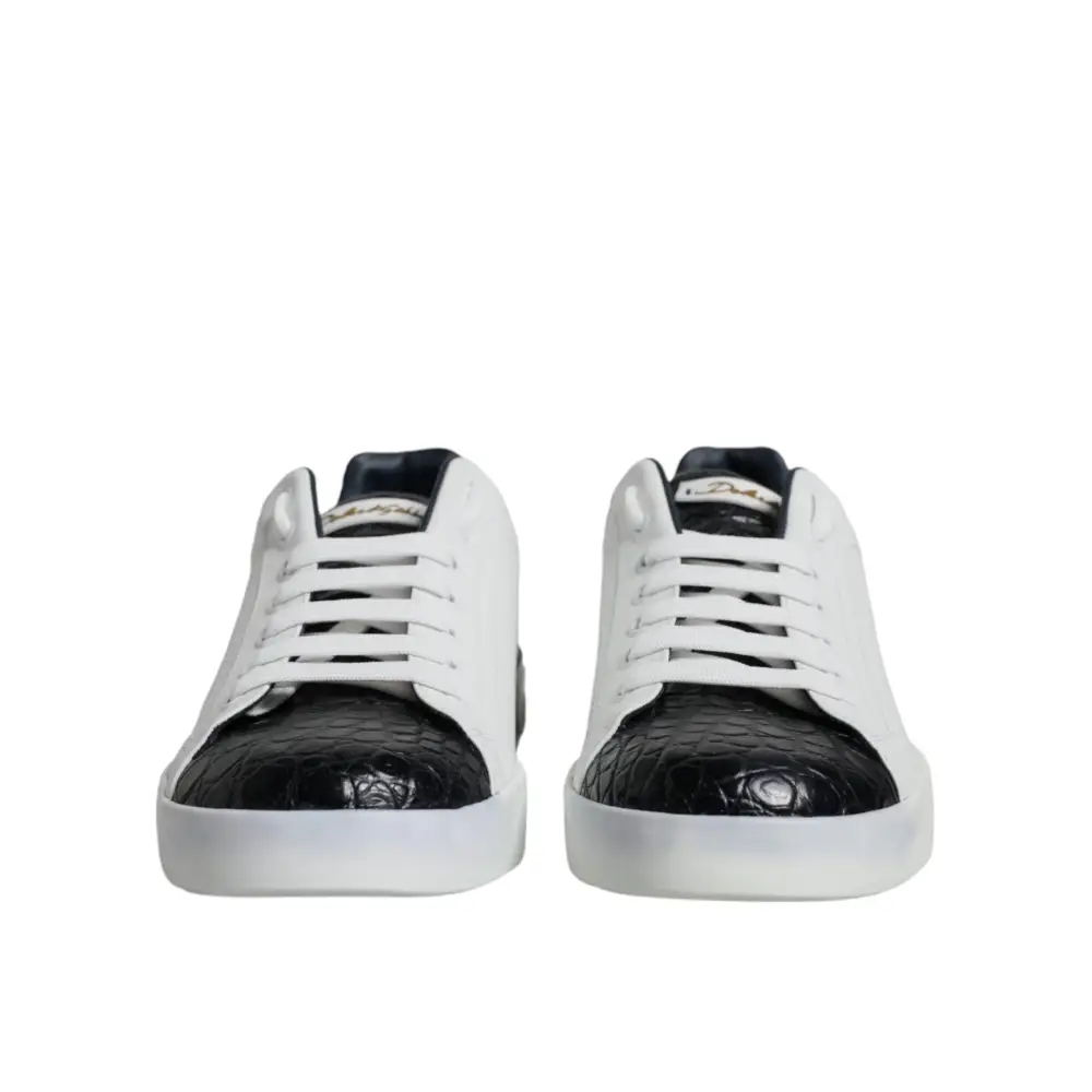 Dolce & Gabbana Weißes Leder Logo Portofino Sneaker Schuhe