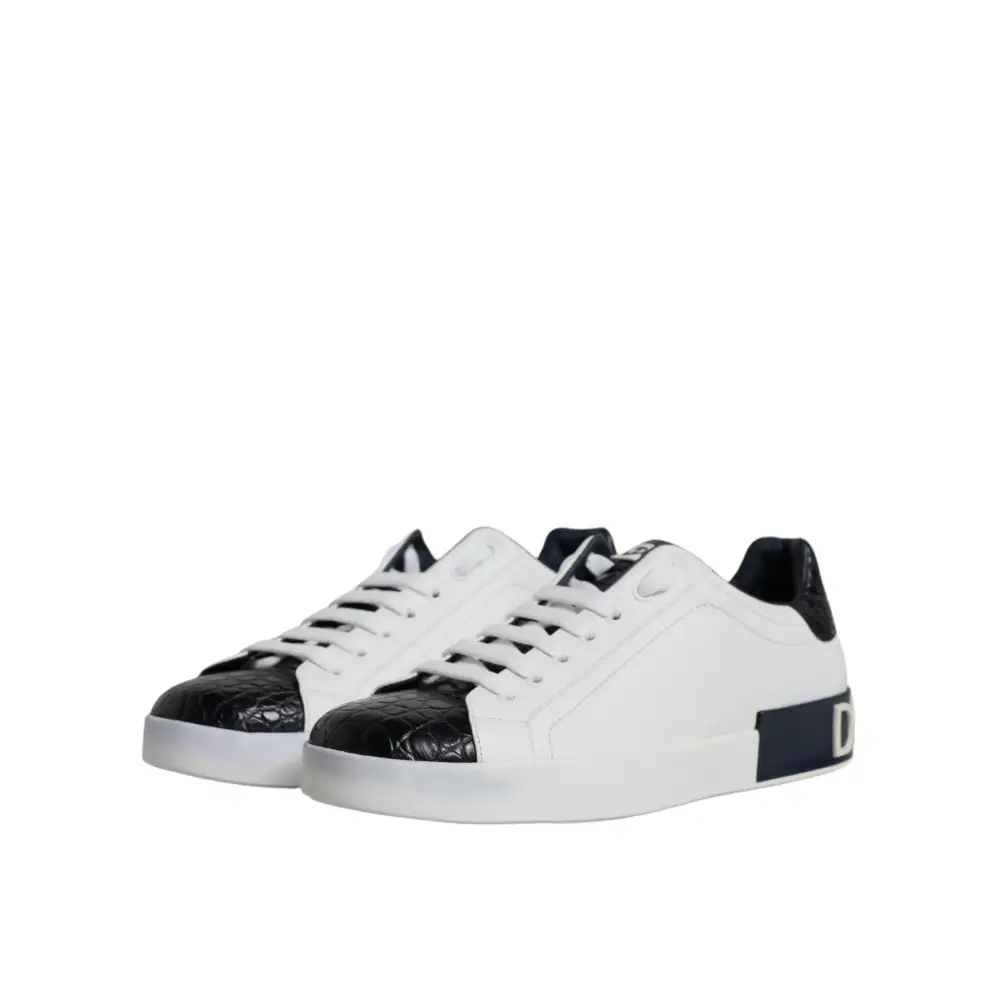 Dolce & Gabbana Weißes Leder Logo Portofino Sneaker Schuhe