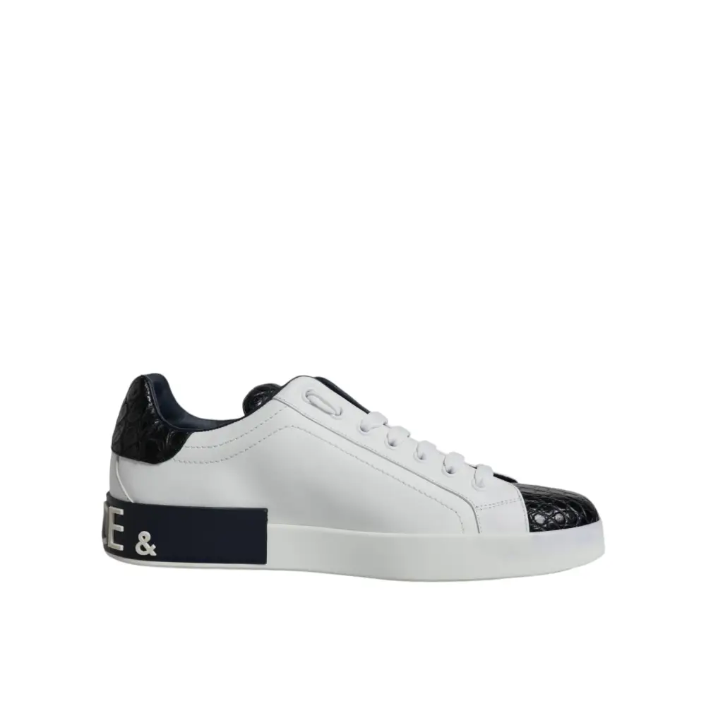 Dolce & Gabbana Weißes Leder Logo Portofino Sneaker Schuhe