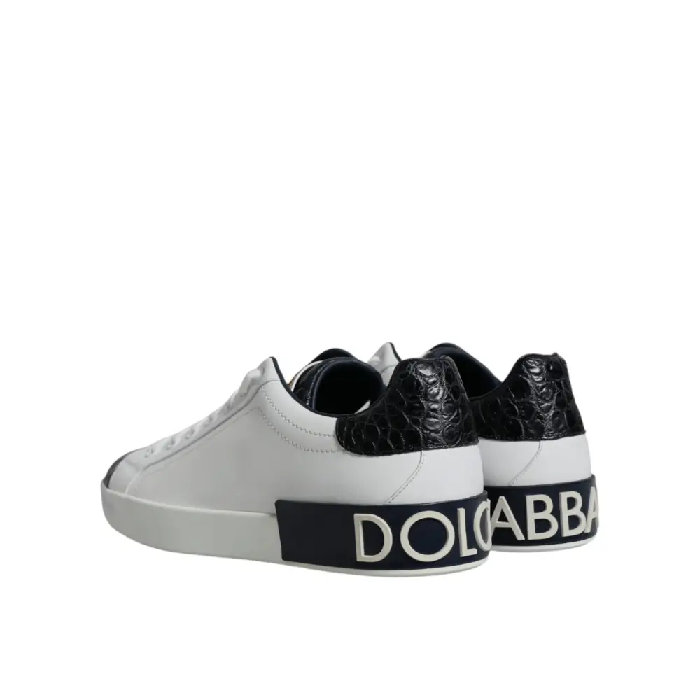 Dolce & Gabbana Weißes Leder Logo Portofino Sneaker Schuhe