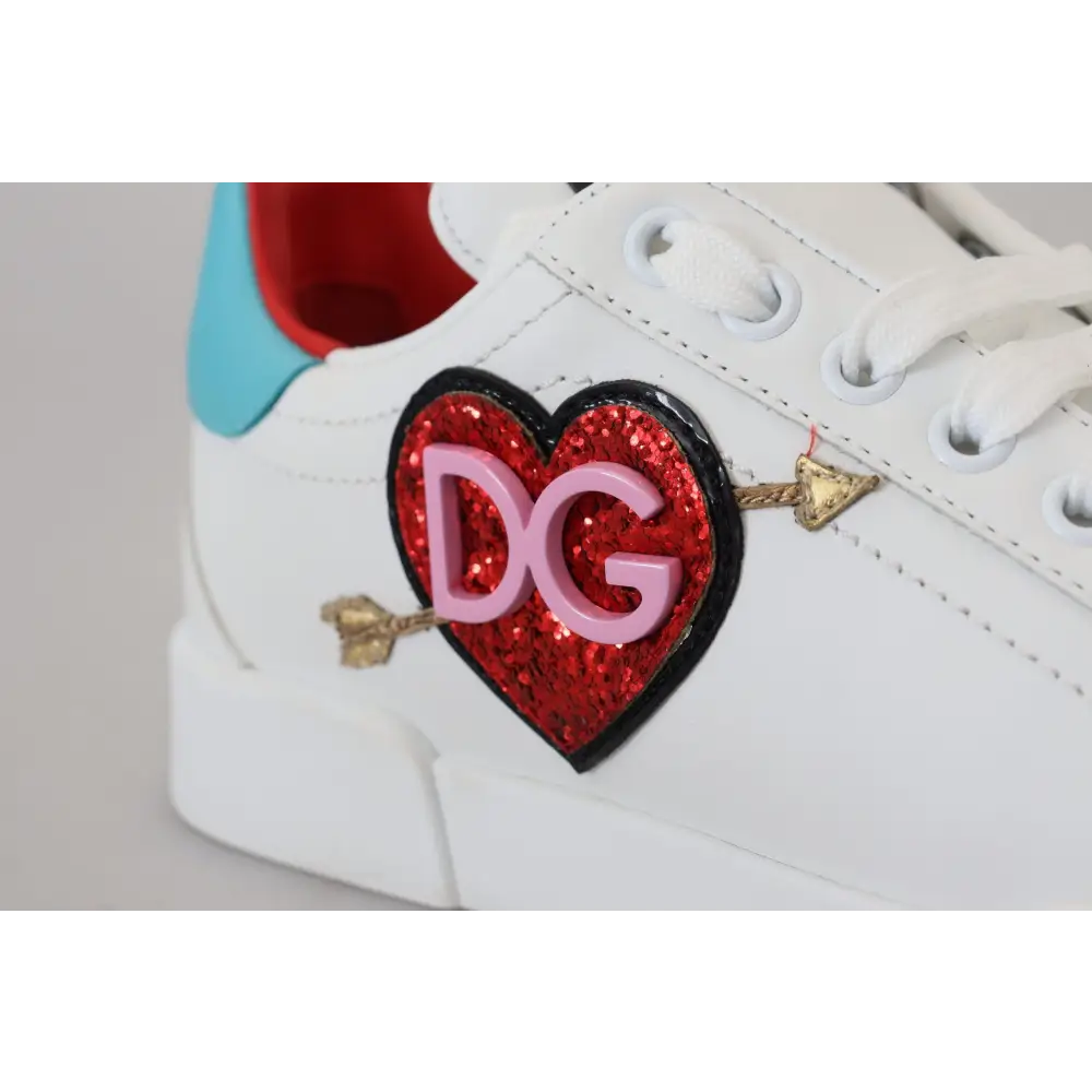 Dolce & Gabbana Weißes Leder Sneaker Portofino Logo Heart Schuhe - EU35/US4.5