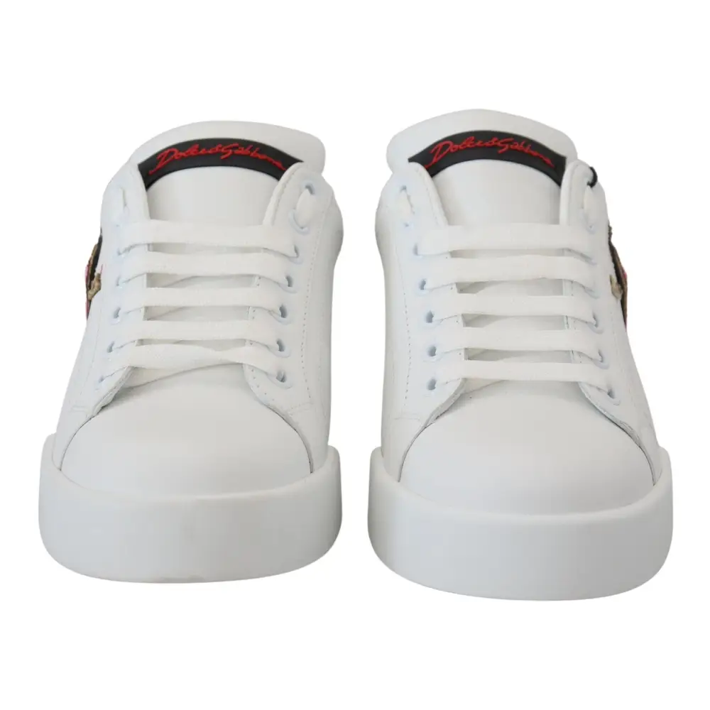 Dolce & Gabbana Weißes Leder Sneaker Portofino Logo Heart Schuhe - EU35/US4.5