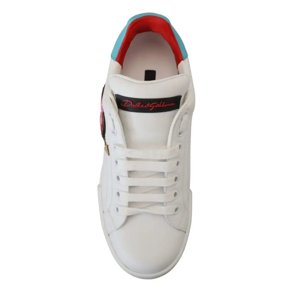 Dolce & Gabbana Weißes Leder Sneaker Portofino Logo Heart Schuhe - EU35/US4.5