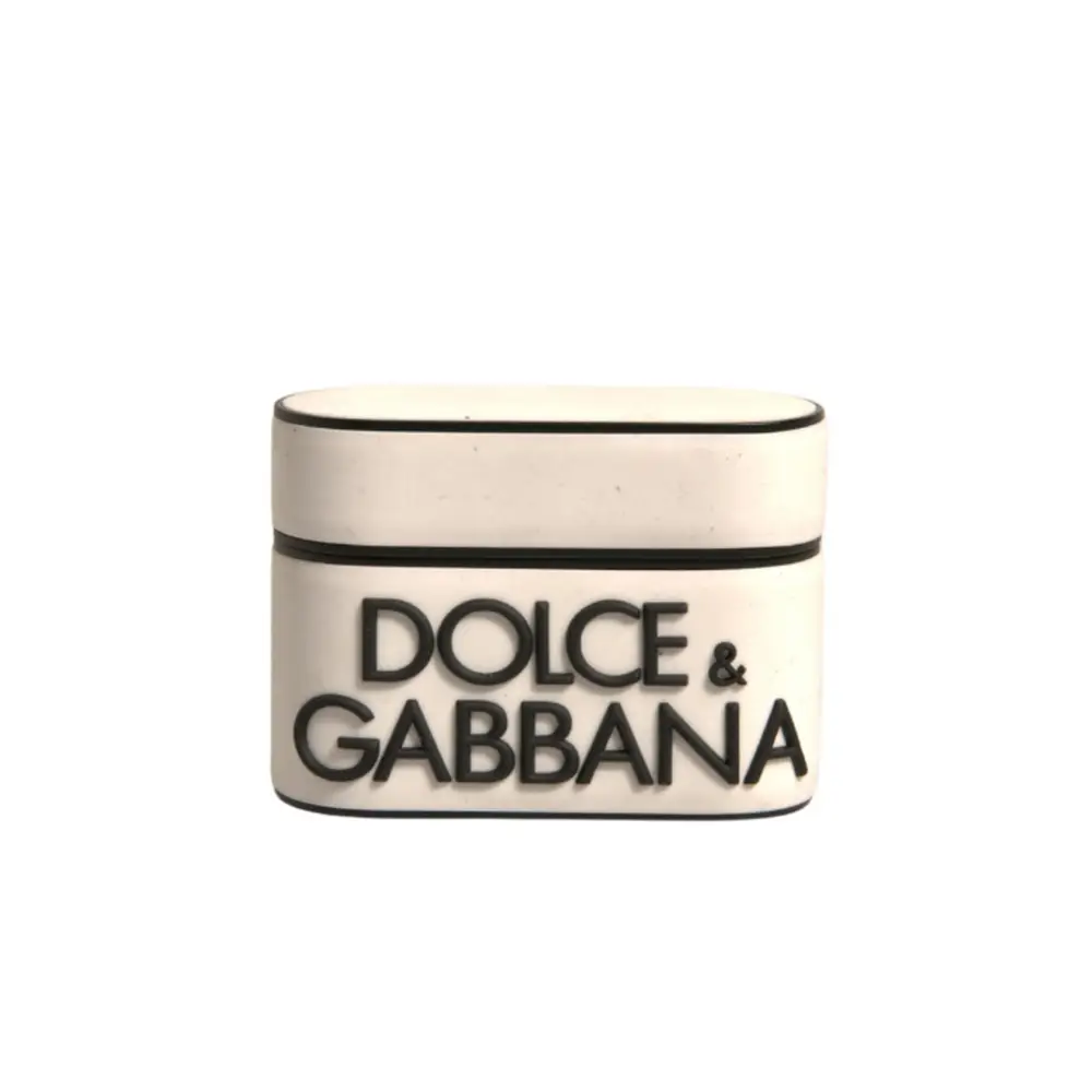 Dolce & Gabbana Weißes PVC geprägte Logo Plaque Halter Airpods Fall