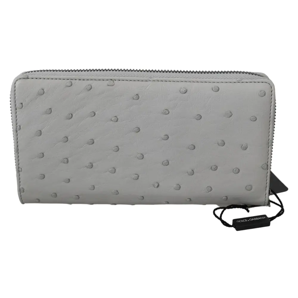 Dolce & Gabbana Weißes Straußenleder Continental Herren Clutch Wallet