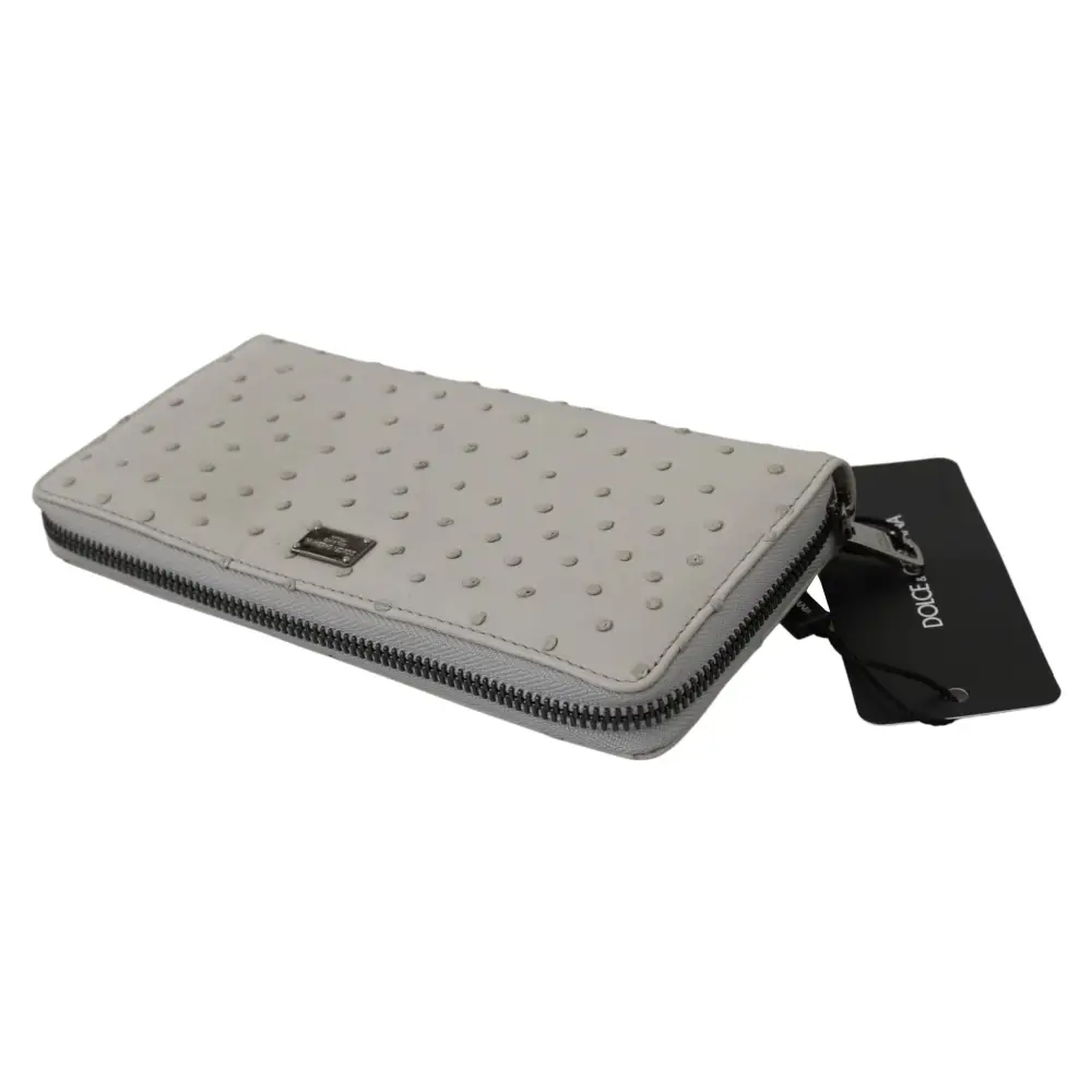 Dolce & Gabbana Weißes Straußenleder Continental Herren Clutch Wallet