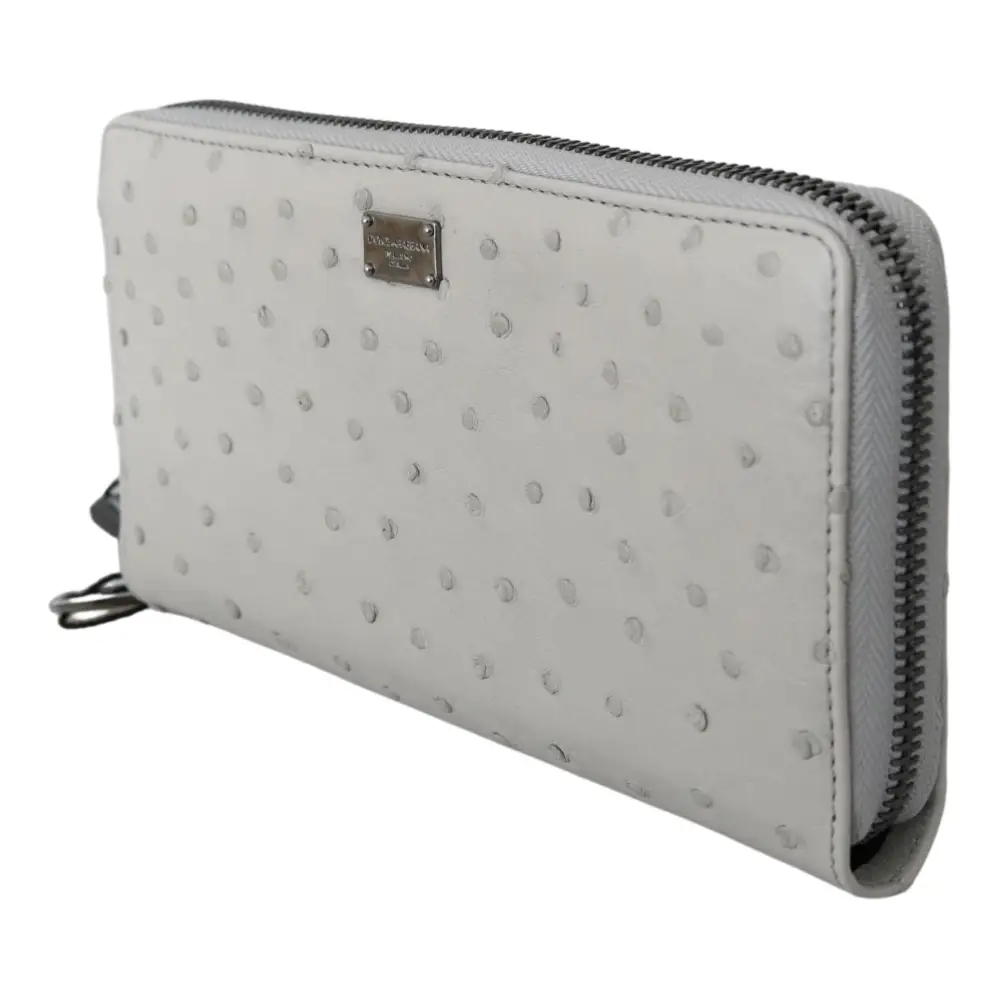 Dolce & Gabbana Weißes Straußenleder Continental Herren Clutch Wallet