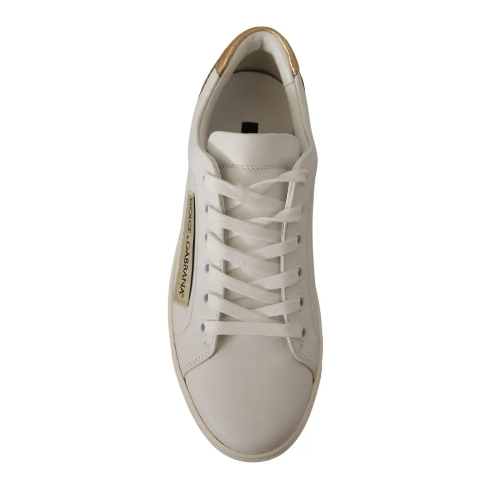 Dolce & Gabbana Weißgoldene Leder-Low-Top-Sneakers - EU35/US4.5