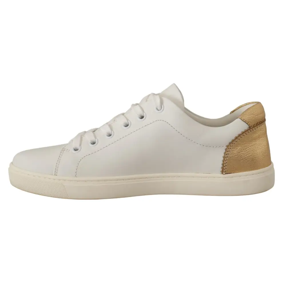 Dolce & Gabbana Weißgoldene Leder-Low-Top-Sneakers - EU35/US4.5