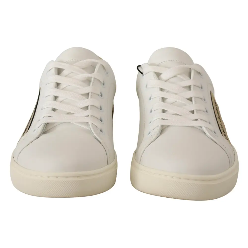 Dolce & Gabbana Weißgoldene Leder-Low-Top-Sneakers - EU35/US4.5