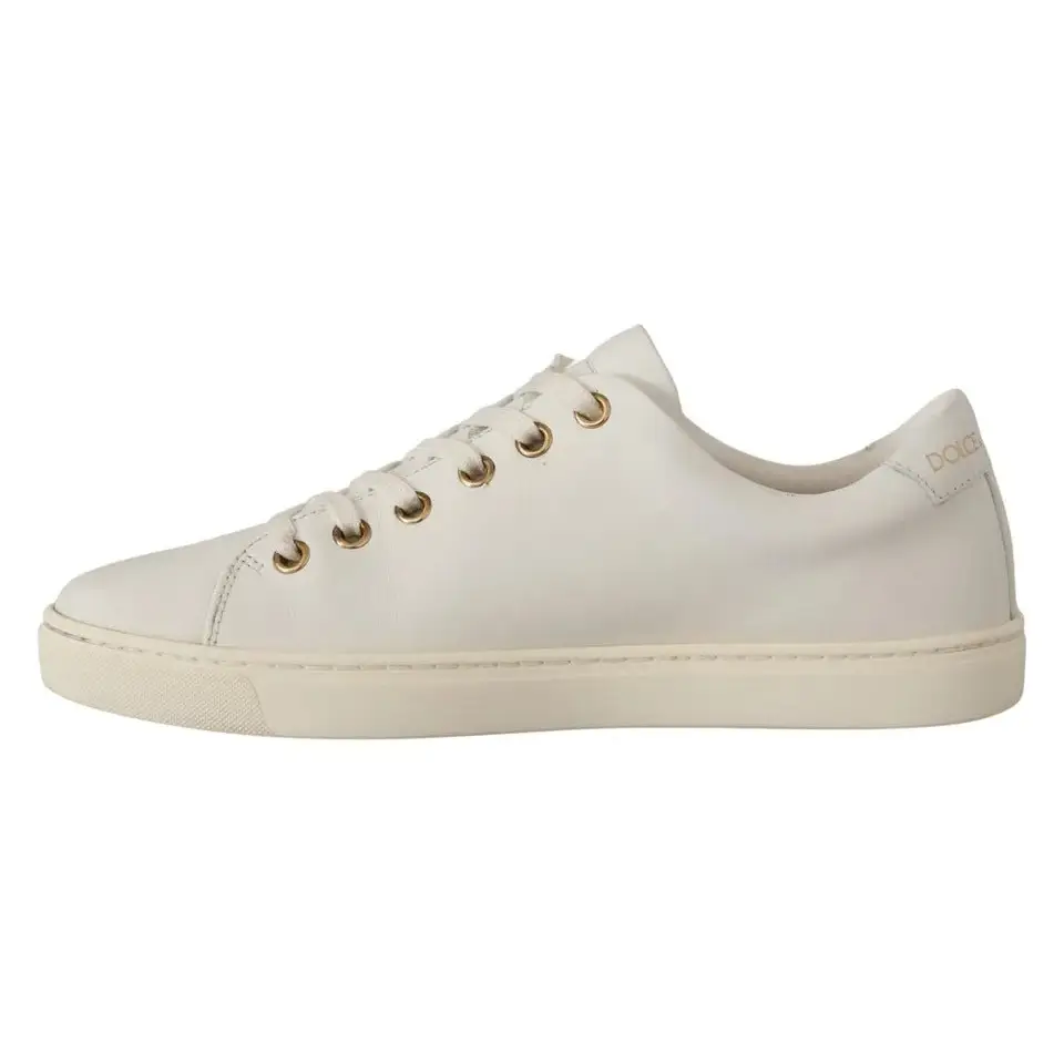 Dolce & Gabbana White Leather Gold Red Heart Sneakers Shoes