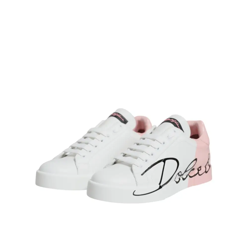 Dolce & Gabbana White Pink Portofino Low Top Sneakers Shoes - EU35/US4.5