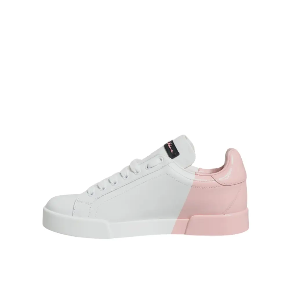 Dolce & Gabbana White Pink Portofino Low Top Sneakers Shoes - EU35/US4.5