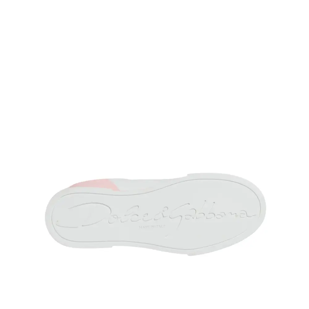 Dolce & Gabbana White Pink Portofino Low Top Sneakers Shoes - EU35/US4.5
