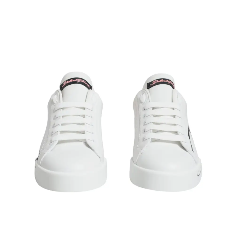 Dolce & Gabbana White Pink Portofino Low Top Sneakers Shoes - EU35/US4.5