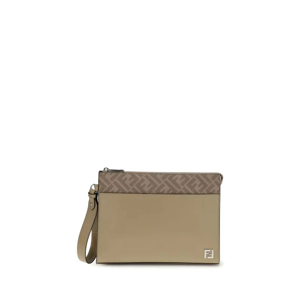 Fendi Beigefarbene Leder-Clutch