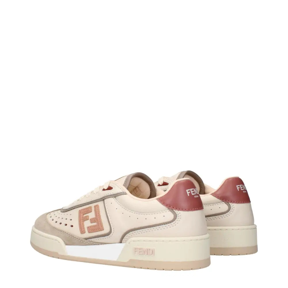 Fendi Beigefarbene Leder-Sneaker mit niedrigem Schaft