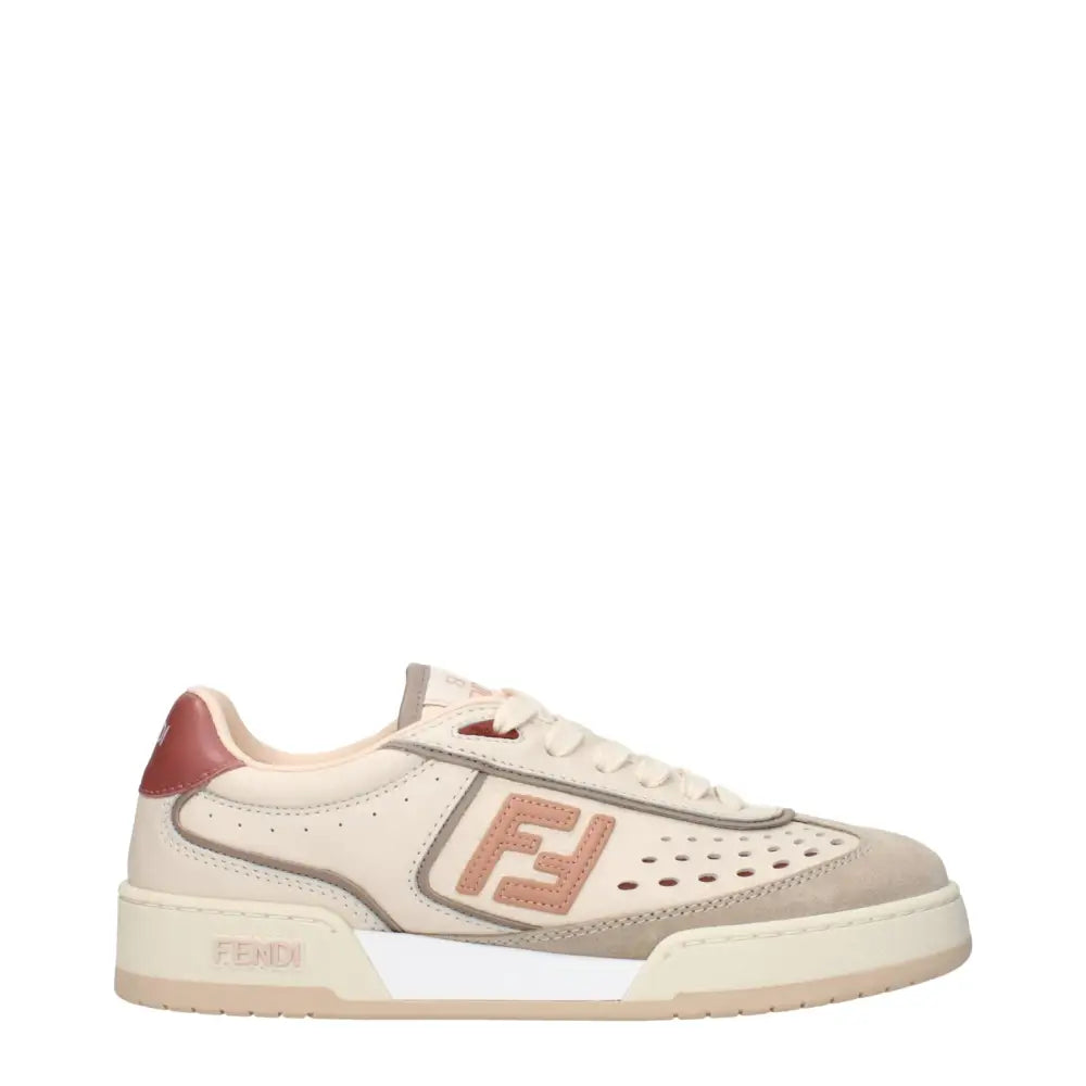 Fendi Beigefarbene Leder-Sneaker mit niedrigem Schaft