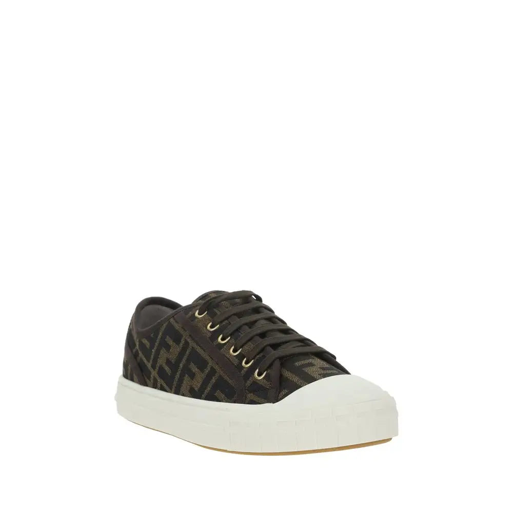 Fendi Braune Polyamid Sneakers mit niedrigem Schaft