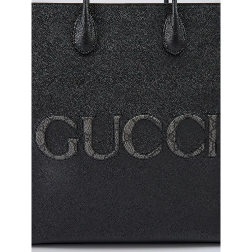 Gucci Schwarzes Leder Logo Medium Tote Bag