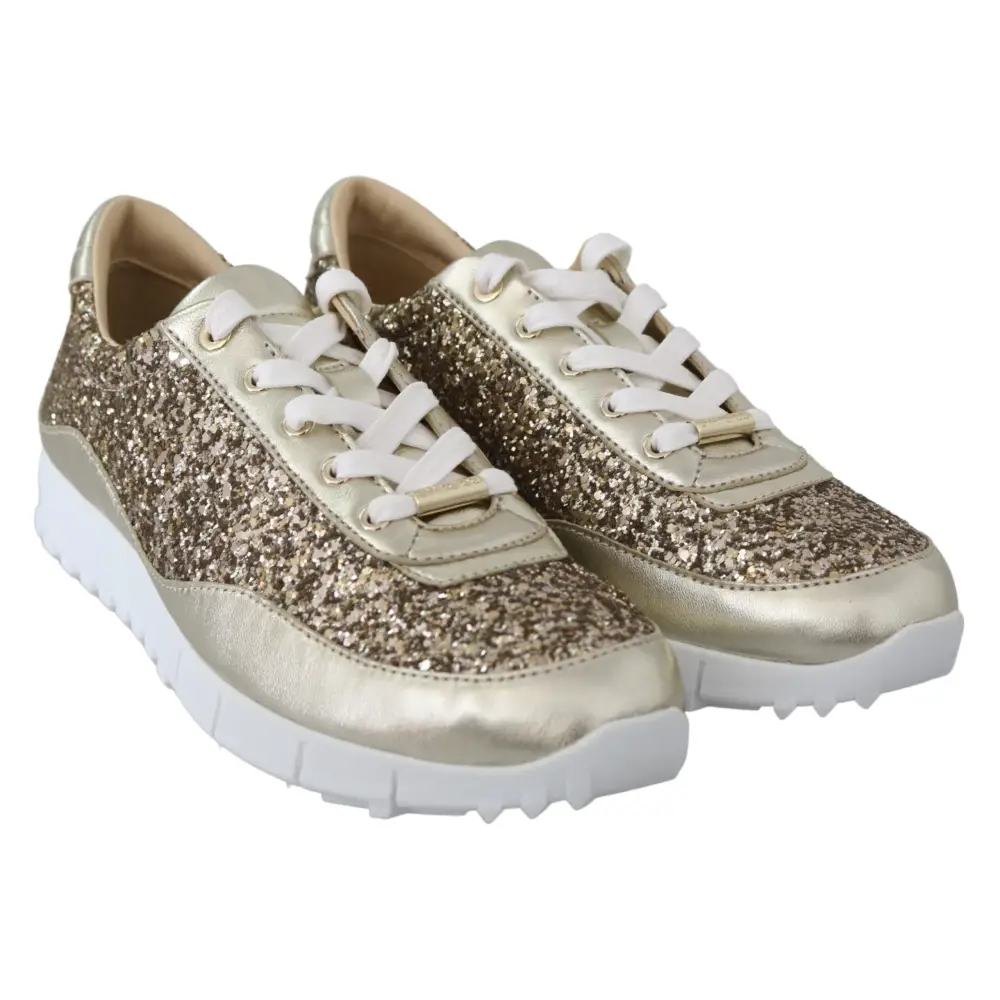 Jimmy Choo Antikgold-Glitzer-Ledersneakers