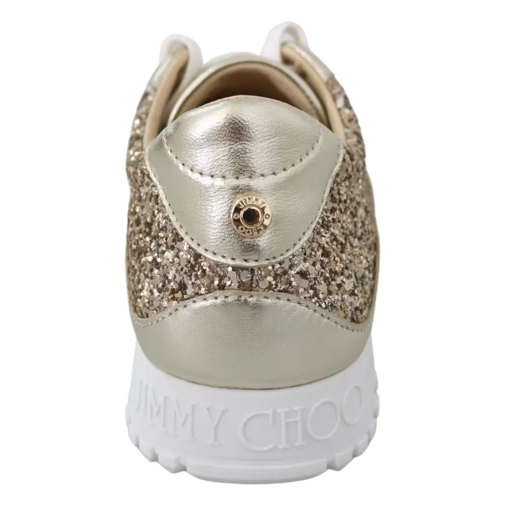 Jimmy Choo Antikgold-Glitzer-Ledersneakers