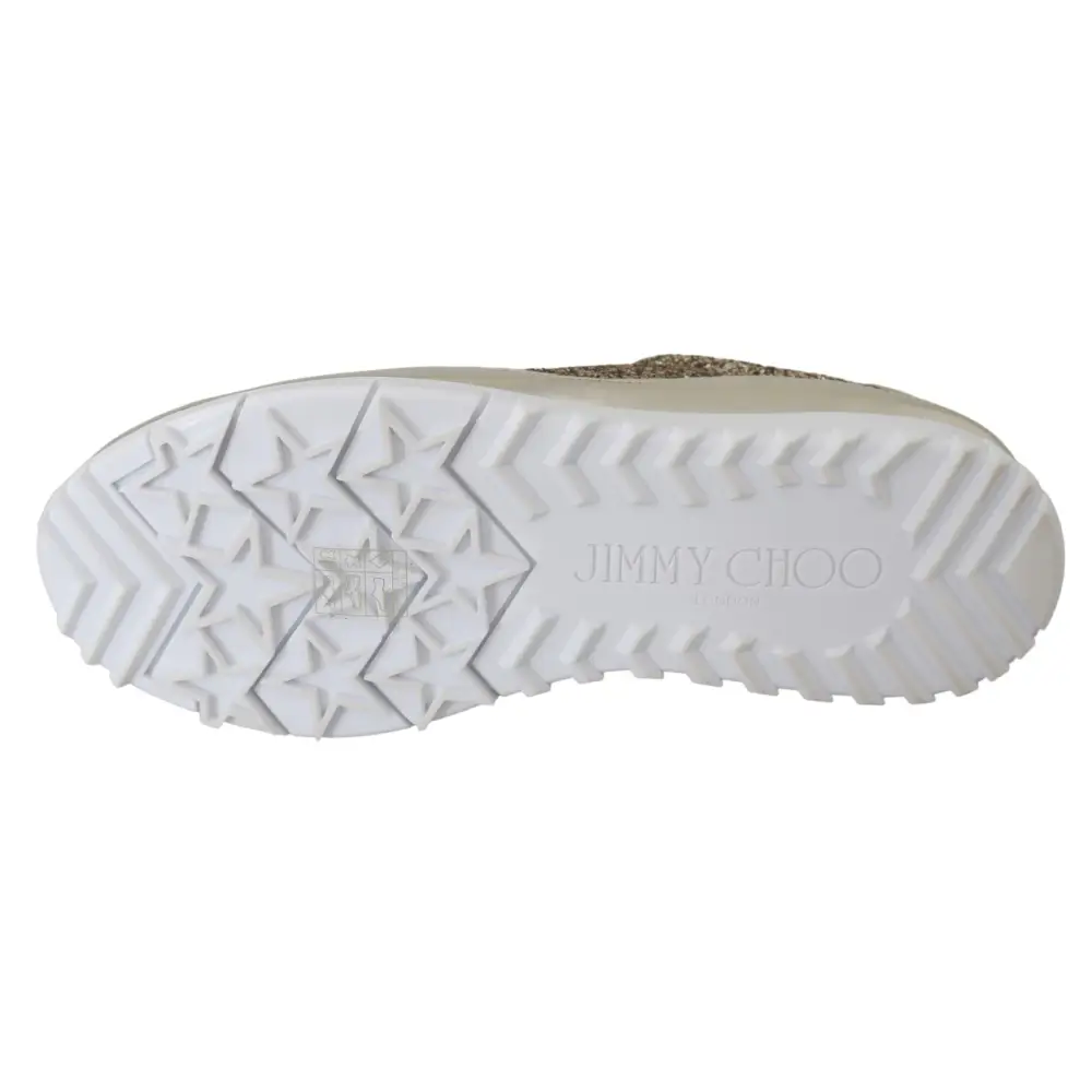 Jimmy Choo Antikgold-Glitzer-Ledersneakers