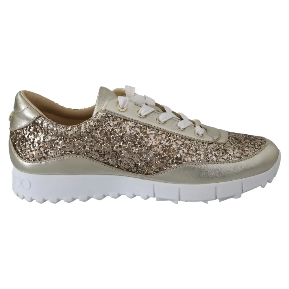 Jimmy Choo Antikgold-Glitzer-Ledersneakers