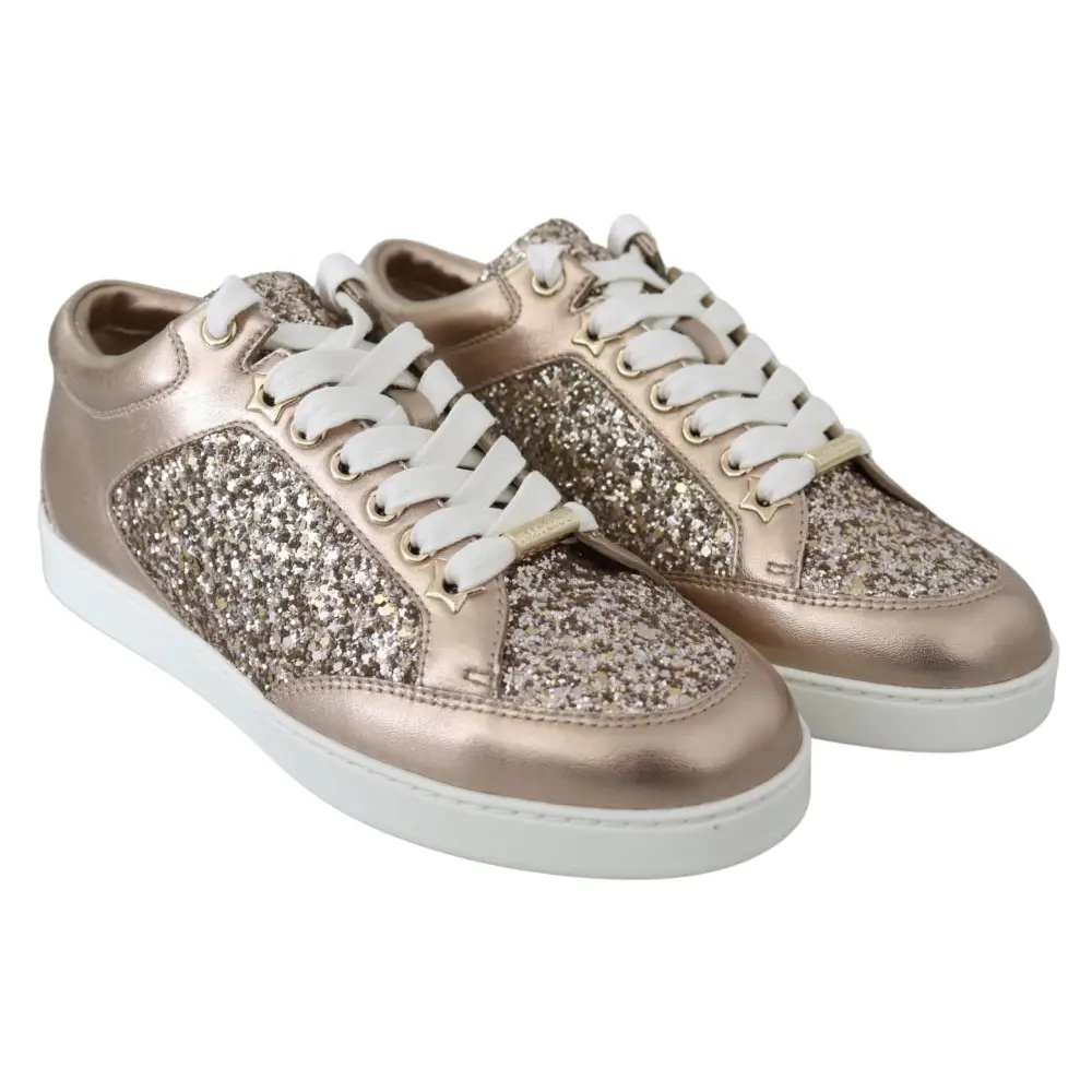 Jimmy Choo Ballett Rosa Glitzer Leder Turnschuhe - EU34.5/US4.5