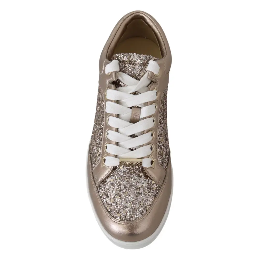 Jimmy Choo Ballett Rosa Glitzer Leder Turnschuhe - EU34.5/US4.5