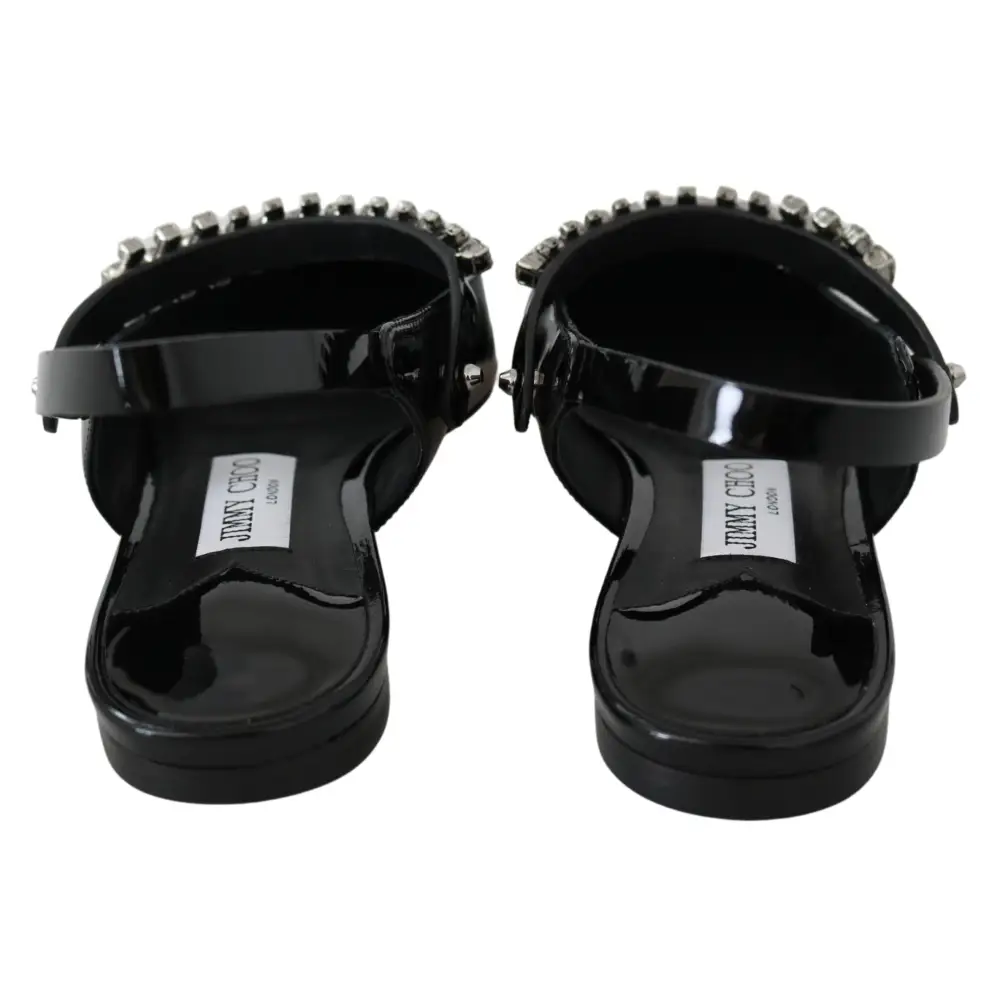 Jimmy Choo Elegante schwarze Lack-Flats mit Kristall-Akzent