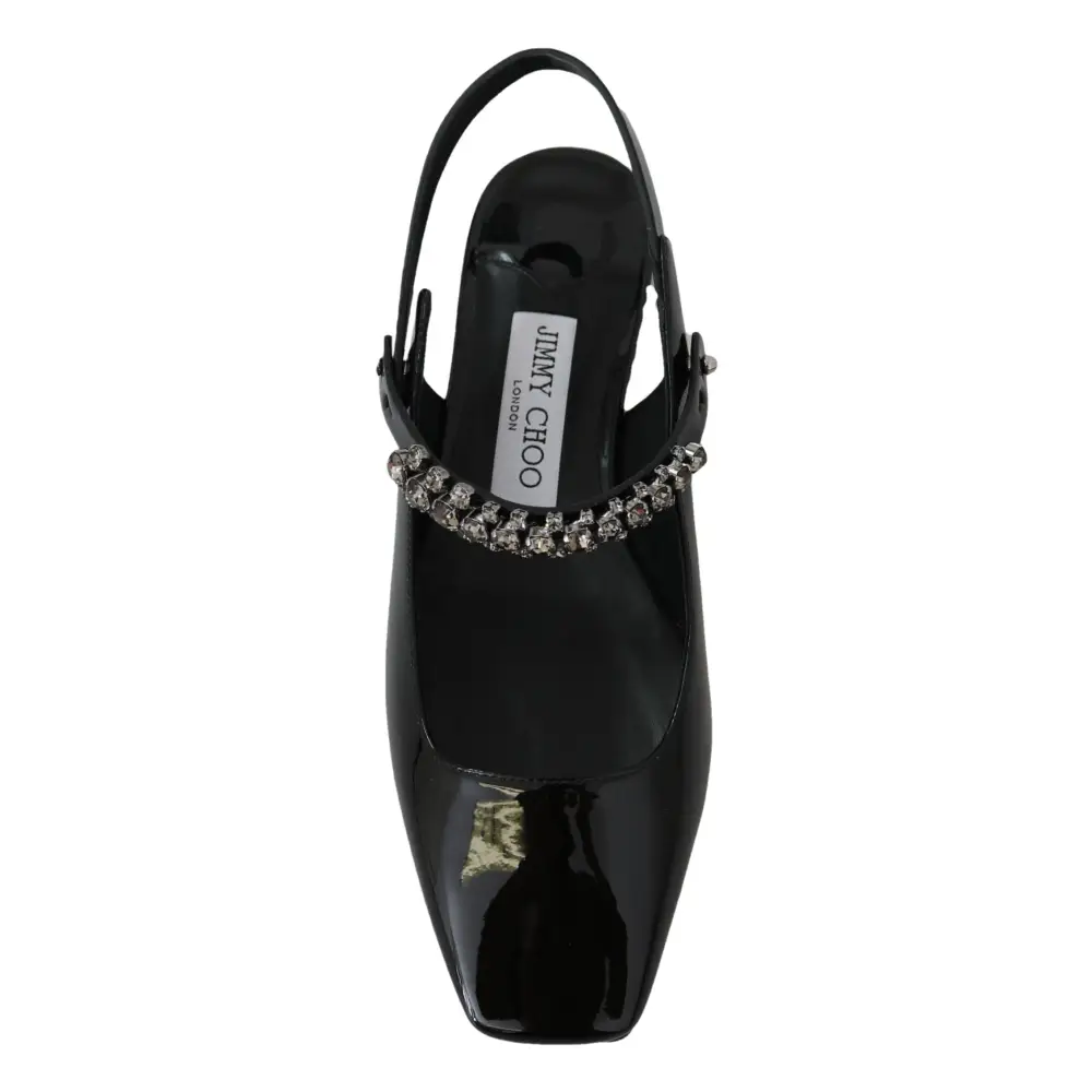 Jimmy Choo Elegante schwarze Lack-Flats mit Kristall-Akzent