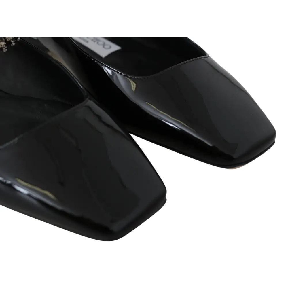 Jimmy Choo Elegante schwarze Lack-Flats mit Kristall-Akzent