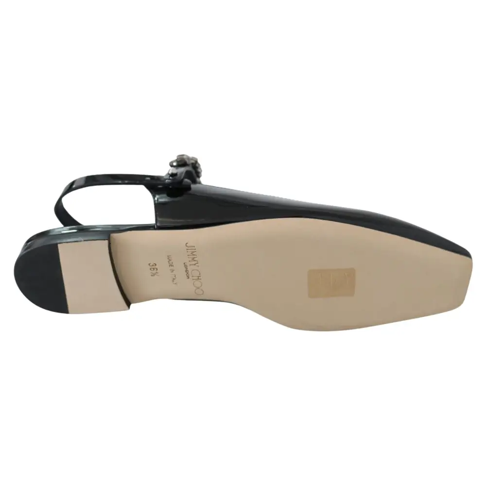 Jimmy Choo Elegante schwarze Lack-Flats mit Kristall-Akzent