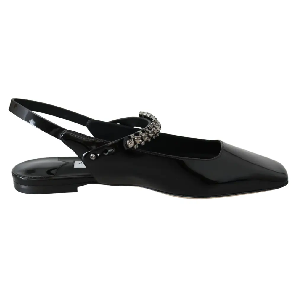 Jimmy Choo Elegante schwarze Lack-Flats mit Kristall-Akzent