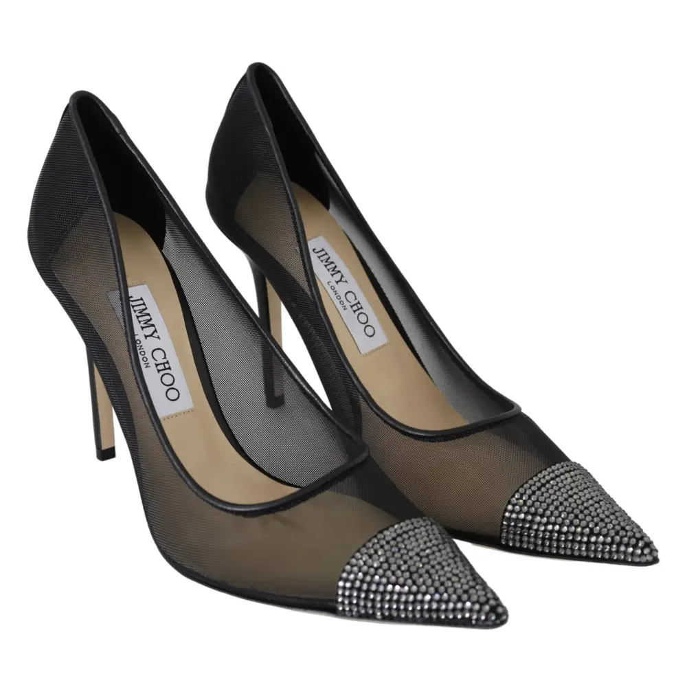 Jimmy Choo Elegante Schwarze Mesh Kristall Pumps - EU36/US6