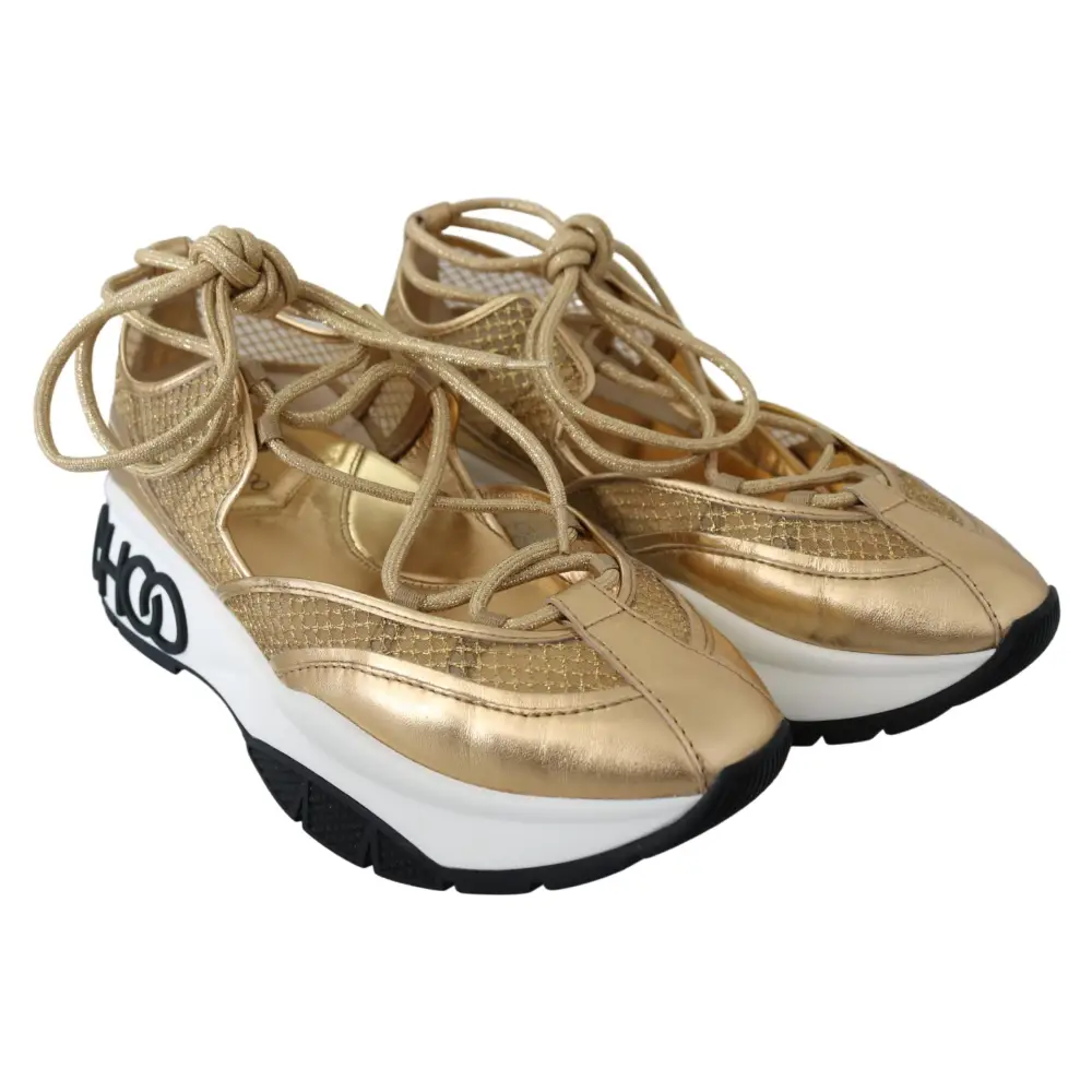 Jimmy Choo Golden Glamour Mesh Leder Turnschuhe - EU36/US6