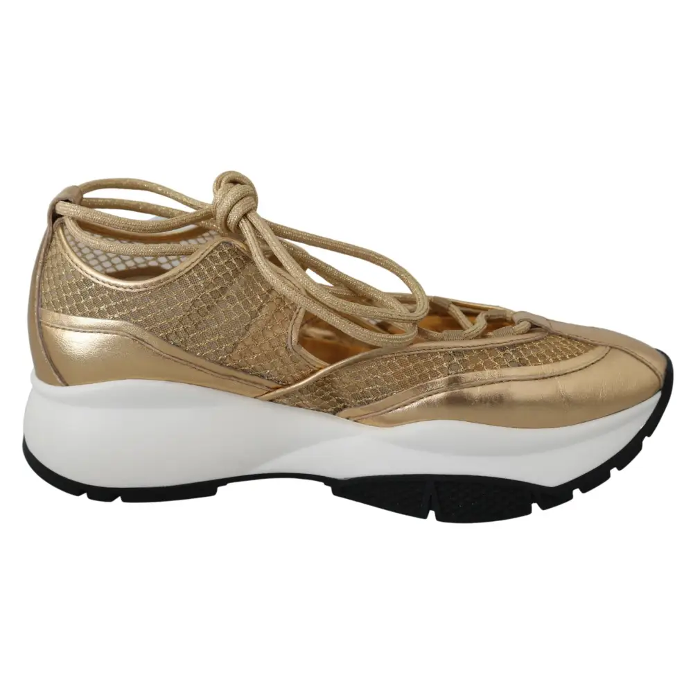 Jimmy Choo Golden Glamour Mesh Leder Turnschuhe - EU36/US6