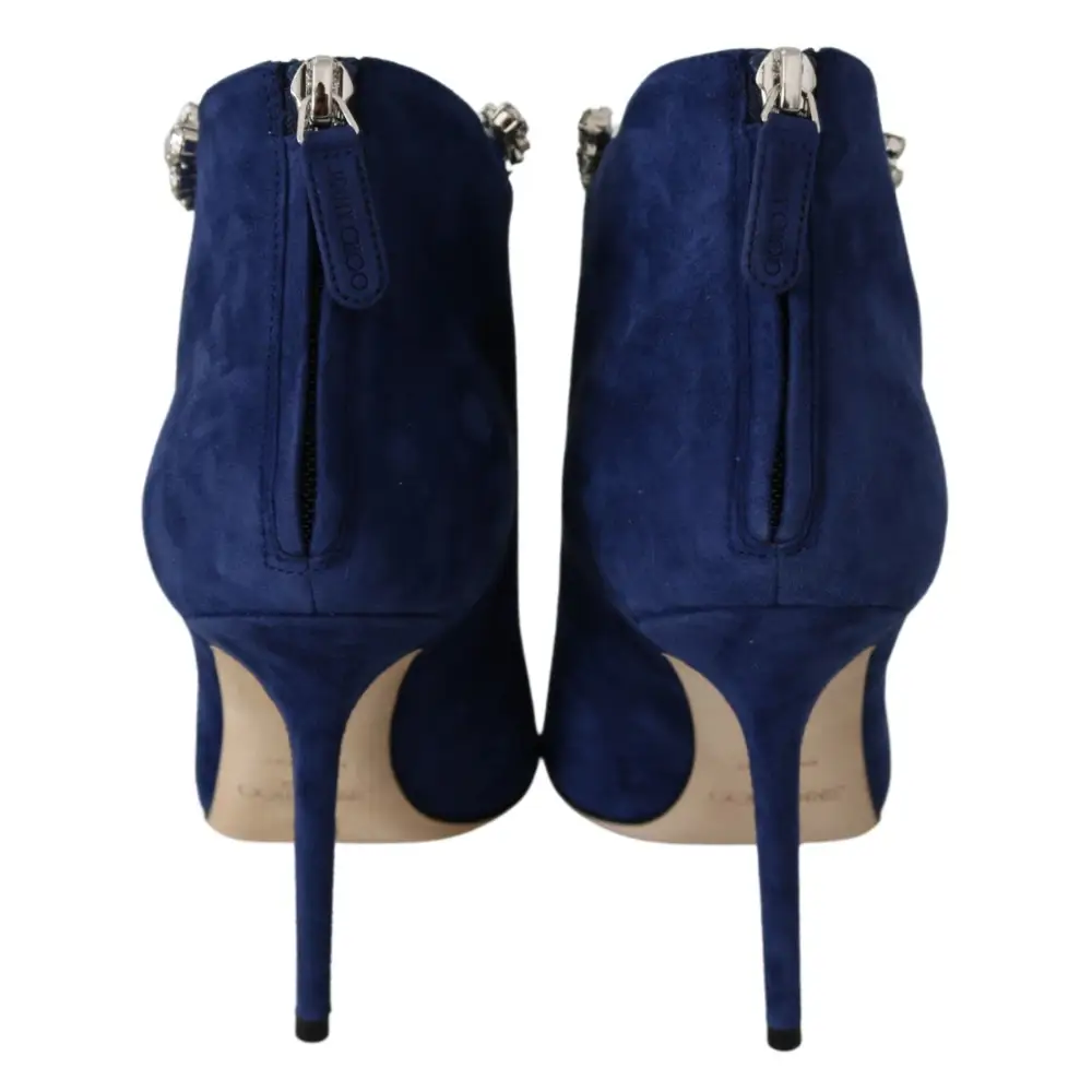 Jimmy Choo Pop Blaue Kristall-Riemen-Stiefel mit Absatz - EU41/US11