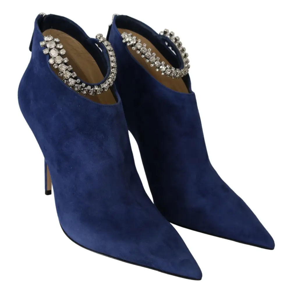 Jimmy Choo Pop Blaue Kristall-Riemen-Stiefel mit Absatz - EU41/US11